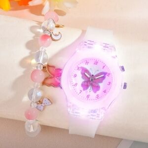 Girls light up butterfly watch and bracelet set
